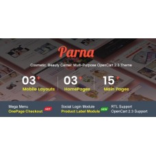 Parna — многофункциональная адаптивная тема OpenCart 2.3 | Косметика | Центр красоты | Магазин модной одежды